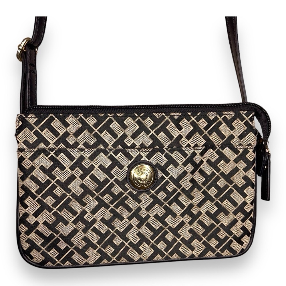 TOMMY HILFIGER CROSSBODY PURSE LOGO BEIGE BROWN TRAVEL LIGHTWEIGHT